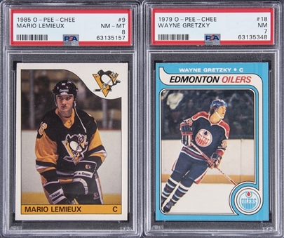 1979/80-1985/86 O-Pee-Chee Wayne Gretzky and Mario Lemieux PSA-Graded Rookie Cards Pair (2 Different)